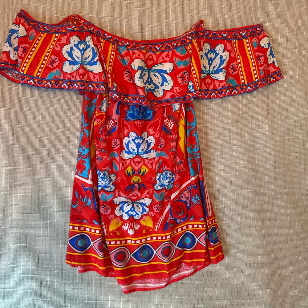 Flying Tomato Women’s Size L Off Shoulder Vibrant Colorful Short Boho Sundress - Picture 2 of 9
